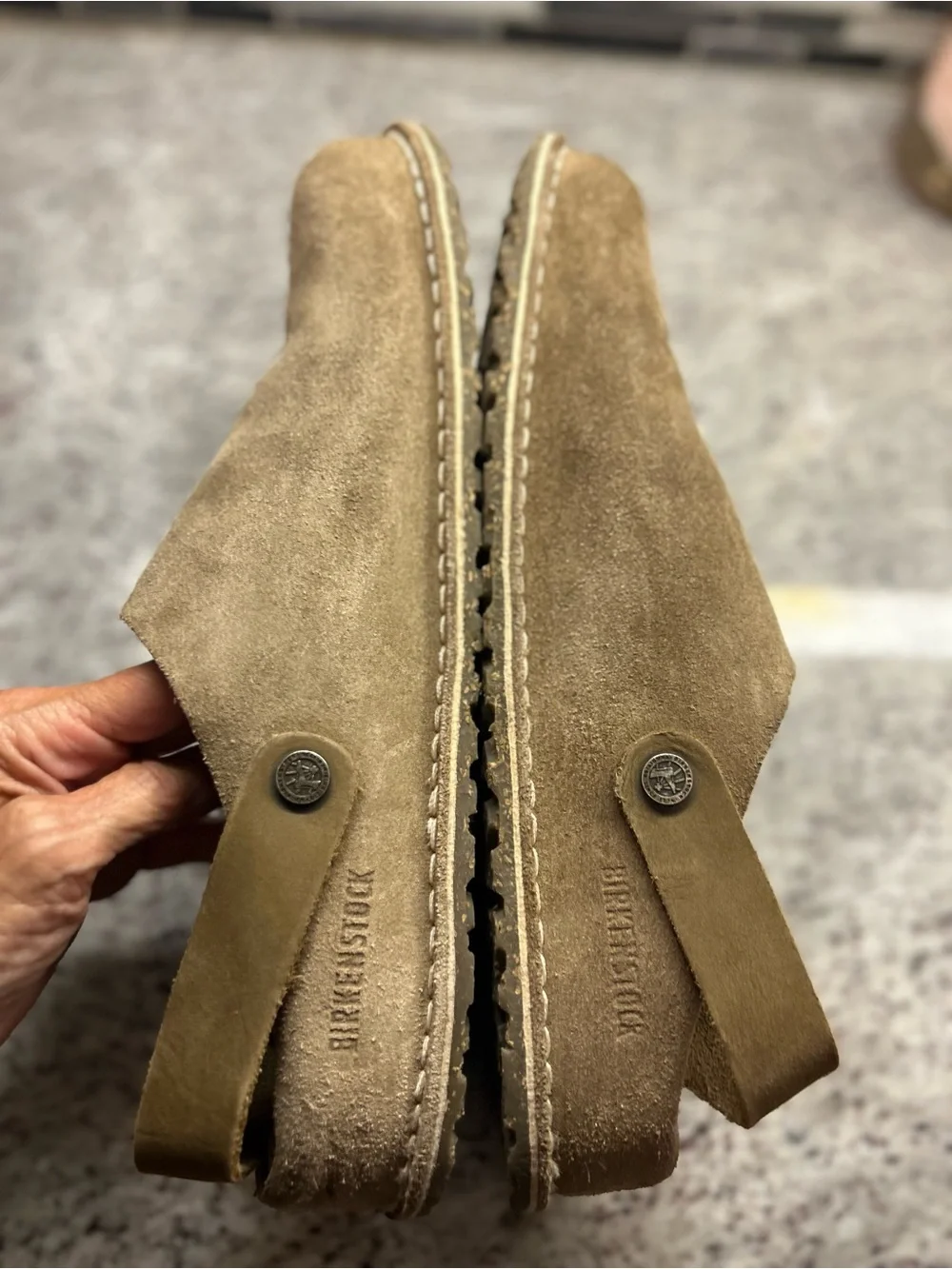 Birkenstock Men's Lutry Suede Slip-On Clog in tan size 12(45)